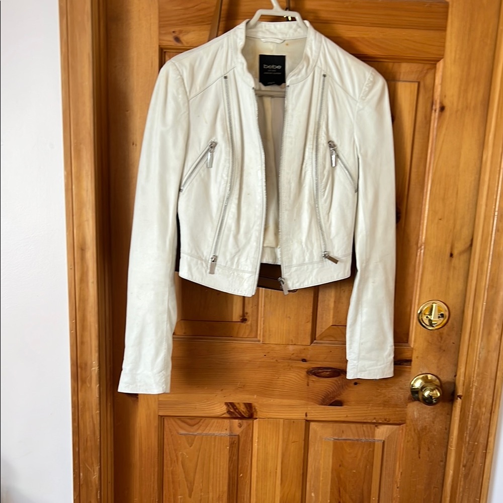 bebe Off-White Leather Jacket